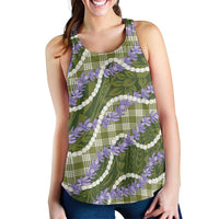Green Hawaii Palaka Honohono Pikake Women Racerback Tank Hawaiian Orchid Lei Polynesian Pattern - Polynesian Pride