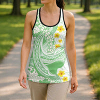 Green Hawaii Shark Tattoo Hollow Tank Top Puakenikeni Lei Plumeria Polynesian Pattern LT14 - Polynesian Pride
