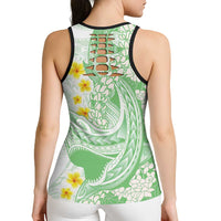 Green Hawaii Shark Tattoo Hollow Tank Top Puakenikeni Lei Plumeria Polynesian Pattern LT14 - Polynesian Pride