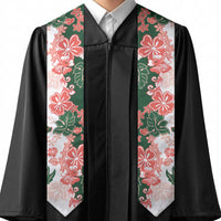 Green Orange Hibiscus Plumeria Floral Graduation Stole LT01 - Polynesian Pride