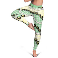 Green Palaka Hawaii Leggings Kukui Nut Pikake Lei Hawaiian Tapa Pattern LT14 - Polynesian Pride