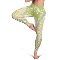 Green Palaka Hawaii Leis Leggings Hawaiian-plaid Elegant Tropical Vibes - Polynesian Pride