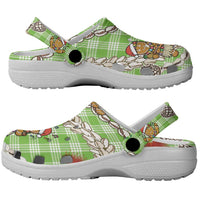 Green Palaka Hawaii Mele Kalikimaka Clogs Shoes Ohia Lehua Shell Leis Funny Gingerbread Santa LT14 - Polynesian Pride