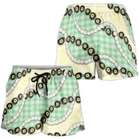 Green Palaka Hawaii Shorts for Women Kukui Nut Pikake Lei Hawaiian Tapa Pattern LT14 - Polynesian Pride