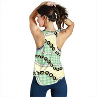 Green Palaka Hawaii Women Racerback Tank Kukui Nut Pikake Lei Hawaiian Tapa Pattern LT14 - Polynesian Pride