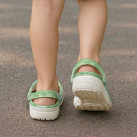 Green Palaka Japanese Traditional Clogs Shoes Asanoha Seigaiha Sakura Motif - Polynesian Pride