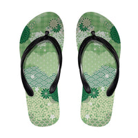 Green Palaka Japanese Traditional Flip Flops Asanoha Seigaiha Sakura Motif - Polynesian Pride