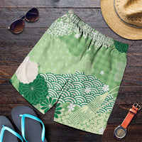 Green Palaka Japanese Traditional Shorts for Men Asanoha Seigaiha Sakura Motif LT14 Green - Polynesian Pride