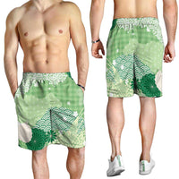 Green Palaka Japanese Traditional Shorts for Men Asanoha Seigaiha Sakura Motif LT14 - Polynesian Pride