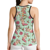 Green Paniolo Palaka Hawaiian Cowgirl Christmas Hollow Tank Top - Polynesian Pride