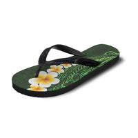 Green Polynesia Flip Flops Plumeria Tropical Leaves Galaxy Polynesian Art - Polynesian Pride