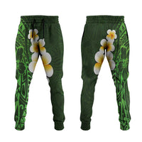Green Polynesia Jogger Pants Plumeria Tropical Leaves With Galaxy Polynesian Art - Polynesian Pride
