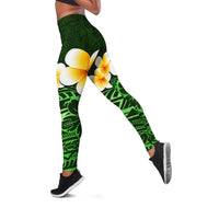 Green Polynesia Leggings Plumeria Tropical Leaves With Galaxy Polynesian Art - Polynesian Pride