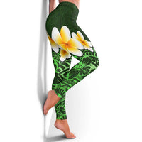 Green Polynesia Leggings Plumeria Tropical Leaves With Galaxy Polynesian Art - Polynesian Pride