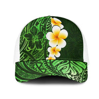 Green Polynesia Mesh Trucker Cap Plumeria Tropical Leaves With Galaxy Polynesian Art LT14 One Size White Green - Polynesian Pride
