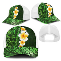 Green Polynesia Mesh Trucker Cap Plumeria Tropical Leaves With Galaxy Polynesian Art LT14 - Polynesian Pride