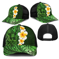 Green Polynesia Mesh Trucker Cap Plumeria Tropical Leaves With Galaxy Polynesian Art LT14 - Polynesian Pride