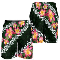 Green Polynesia Shorts for Men Plumeria With Hibiscus Pattern Tropical Vibes LT14 - Polynesian Pride