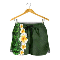 Green Polynesia Shorts for Women Plumeria Tropical Leaves With Galaxy Polynesian Art LT14 - Polynesian Pride