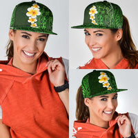 Green Polynesia Snapback Cap Plumeria Tropical Leaves With Galaxy Polynesian Art - Polynesian Pride