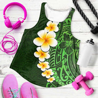 Green Polynesia Women Racerback Tank Plumeria Tropical Leaves With Galaxy Polynesian Art - Polynesian Pride