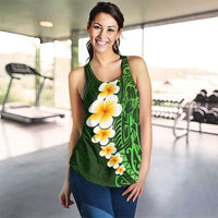 Green Polynesia Women Racerback Tank Plumeria Tropical Leaves With Galaxy Polynesian Art - Polynesian Pride