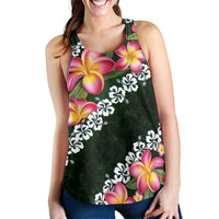 Green Polynesia Women Racerback Tank Plumeria With Hibiscus Pattern Tropical Vibes - Polynesian Pride