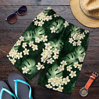 Green Tropical Hawaii Shorts for Men Seamless Monstera Plumeria Hawaiian Pattern LT14 Green - Polynesian Pride
