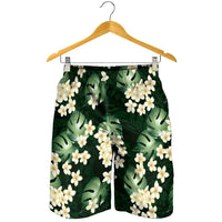 Green Tropical Hawaii Shorts for Men Seamless Monstera Plumeria Hawaiian Pattern - Polynesian Pride