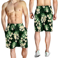 Green Tropical Hawaii Shorts for Men Seamless Monstera Plumeria Hawaiian Pattern - Polynesian Pride