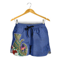 Guam Chamorro Shorts for Women Tribal Latte Stone and Seal Artwork Polynesian Patterns