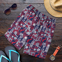 Guam Felis Pasgua Shorts for Men Pacific Patchwork Xmas Vibes LT9 Blue - Polynesian Pride