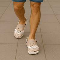 Hawaii Aloha Plumeria Lei Beige Palaka Clogs Shoes - Polynesian Pride