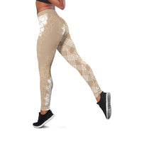 Hawaii Aloha Plumeria Lei Beige Palaka Leggings - Polynesian Pride