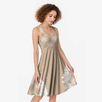 Hawaii Aloha Plumeria Lei Beige Palaka Midi Dress - Polynesian Pride