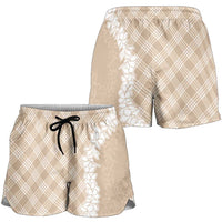 Hawaii Aloha Plumeria Lei Beige Palaka Shorts for Women - Polynesian Pride