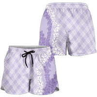Hawaii Aloha Plumeria Lei Lavender Palaka Shorts for Women LT7 - Polynesian Pride