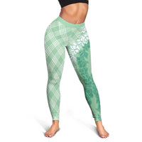 Hawaii Aloha Plumeria Lei Mint Palaka Leggings - Polynesian Pride