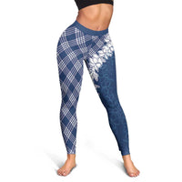Hawaii Aloha Plumeria Lei Navy Palaka Leggings - Polynesian Pride