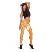 Hawaii Aloha Plumeria Lei Orange Palaka Leggings - Polynesian Pride