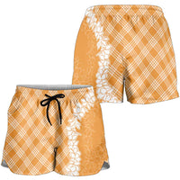 Hawaii Aloha Plumeria Lei Orange Palaka Shorts for Women LT7 - Polynesian Pride