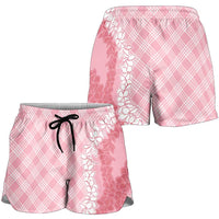 Hawaii Aloha Plumeria Lei Pink Palaka Shorts for Women LT7 - Polynesian Pride