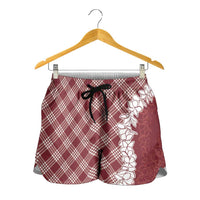 Hawaii Aloha Plumeria Lei Scarlet Palaka Shorts for Women - Polynesian Pride
