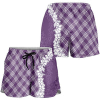 Hawaii Aloha Plumeria Lei Violet Palaka Shorts for Women - Polynesian Pride