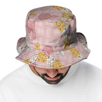 Hawaii Anthurium Tiare Pikake Lei Bucket Hat Akala Lauhala Art Pattern LT01 - Polynesian Pride