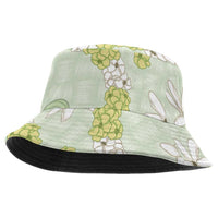 Hawaii Anthurium Tiare Pikake Lei Bucket Hat Sage Green Lauhala Art Pattern LT01 One Size Green - Polynesian Pride