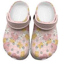Hawaii Anthurium Tiare Pikake Lei Clogs Shoes Akala Lauhala Art Pattern LT01 Pink - Polynesian Pride
