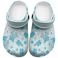 Hawaii Anthurium Tiare Pikake Lei Clogs Shoes UliUli Lauhala Art Pattern LT01 Blue - Polynesian Pride