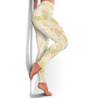 Hawaii Anthurium Tiare Pikake Lei Leggings Melemele Lauhala Art Pattern LT01 - Polynesian Pride
