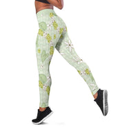 Hawaii Anthurium Tiare Pikake Lei Leggings Sage Green Lauhala Art Pattern LT01 Green - Polynesian Pride